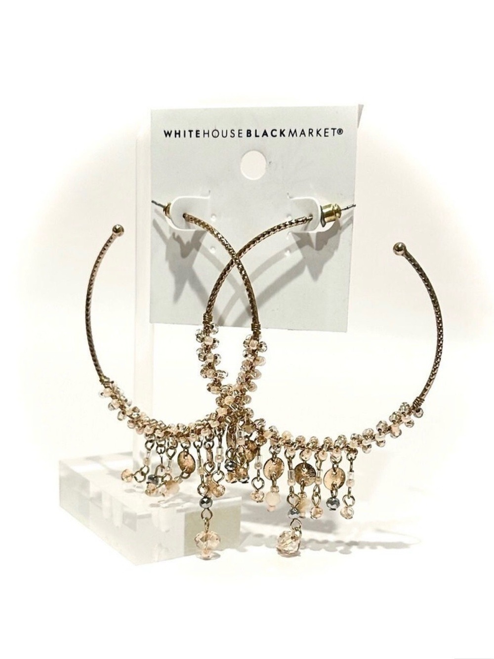WHITE HOUSE BLACK MARKET Large Gold Hoop Earrings Crystal Dangles NWT